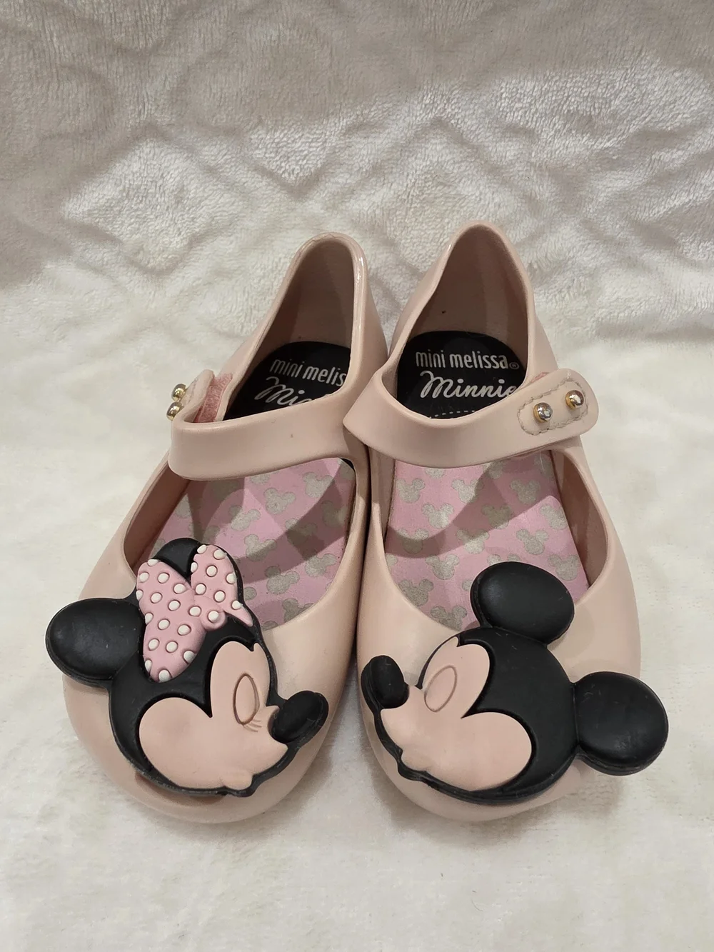 Mini Melissa Kids Sz 6 Toddler Pale Pink Mickey Minnie Mouse Kissing Jelly Shoes